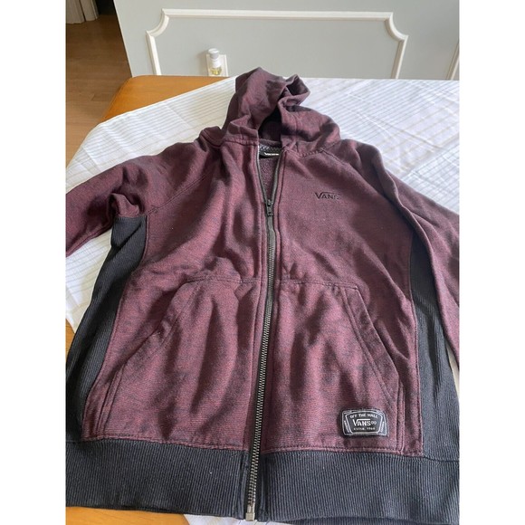 Vans Tops - Vans Off The Wall EUC Hooded Full Zip Pocketed Sweatshirt Maroon & Black Size S